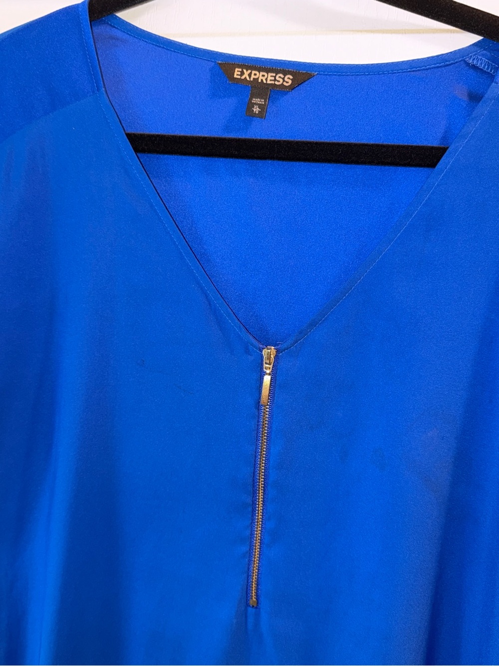 Express Women's Cobalt Blue V-Neck Zip Front Blouse - Picture 2 of 5